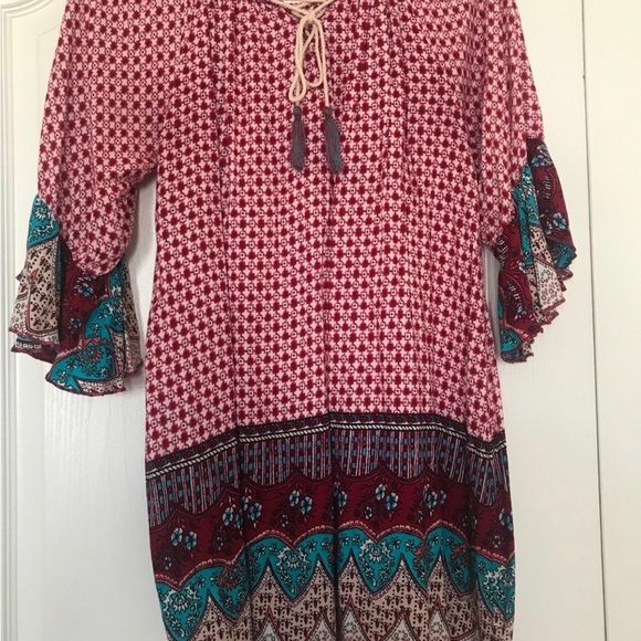 Dresses & Skirts - Bohemian Red and Teal Dress